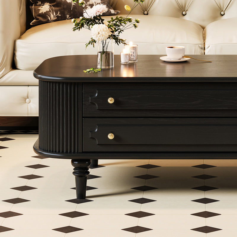 Traditional French Rectangular Ash Wood Solid Wood Multi-Layer Plywood Coffee Table 2-Drawer For Living Room