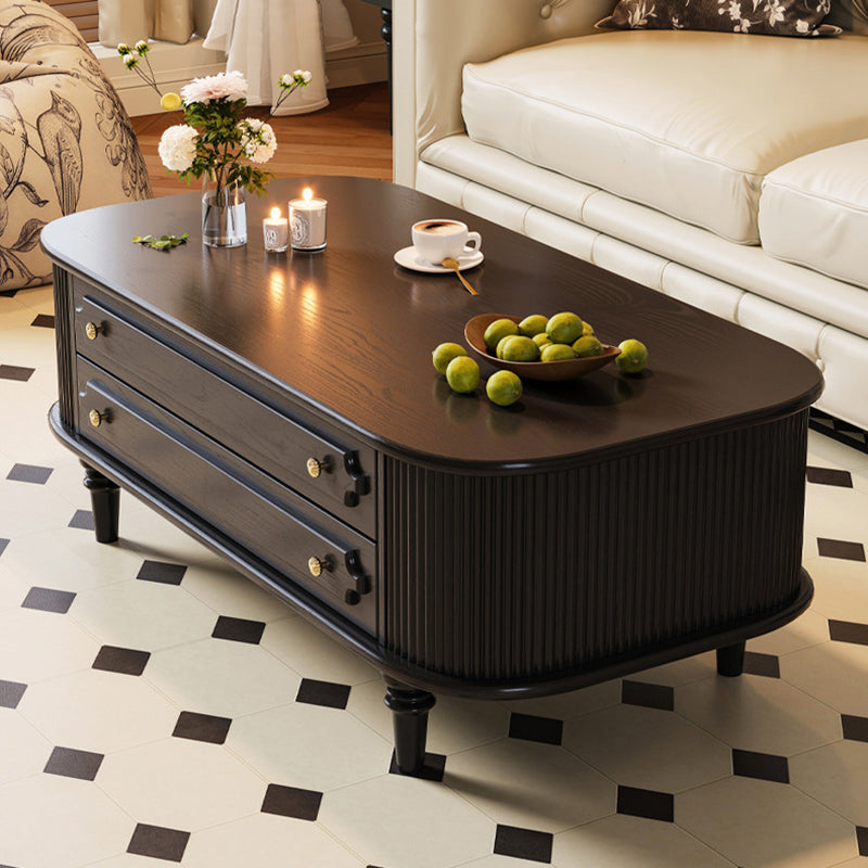 Traditional French Rectangular Ash Wood Solid Wood Multi-Layer Plywood Coffee Table 2-Drawer For Living Room