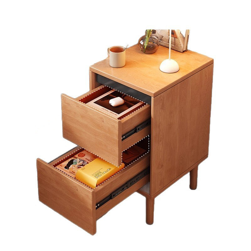 High-Leg Minimalist Rectangular Solid Wood Nightstand