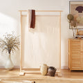 Traditional Chinese Rectangular Solid Wood Linen Fabric Room Divider For Living Room