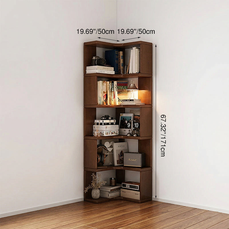 Modern Minimalist Rectangular Rubberwood Eco-Friendly Board Bookshelf Corner Shelf Unit 5/6 Tiers For Home & Office