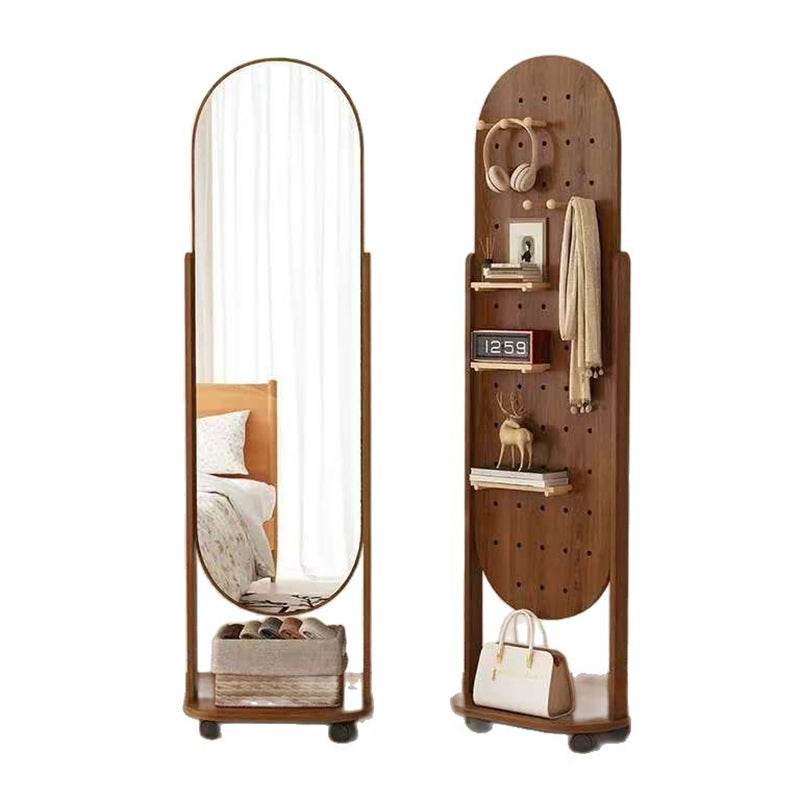 Contemporary Scandinavian Rectangular Plywood Glass Full-Length Mirror Storage Shelf For Bedroom