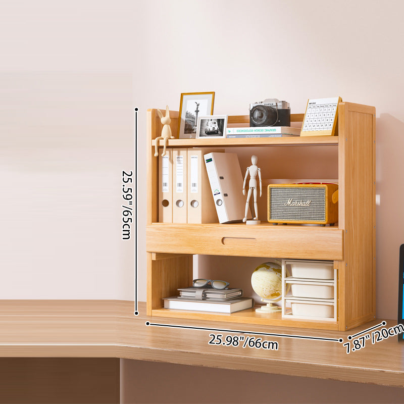 Contemporary Scandinavian Rectangular Nan Bamboo Medium-Density Fiberboard Storage Bookshelf 2/3-Tier 1-Drawer For Bedroom & Study