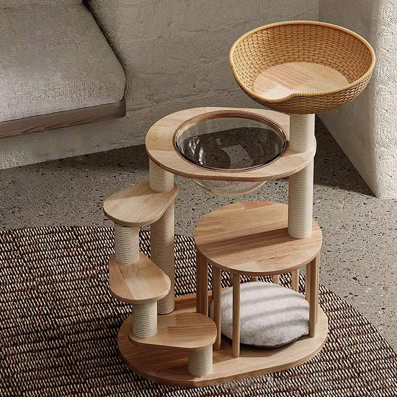 Nordic Round Solid Wood Cat Tree