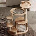 Contemporary Scandinavian Round Rubberwood Solid Wood Acrylic Kraft Paper Rope Cat Tree 4-Tier For Living Room