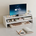 Contemporary Scandinavian Rectangular Medium-Density Fiberboard Desktop Storage Shelf 2/3-Tier 1-Drawer For Office & Bedroom