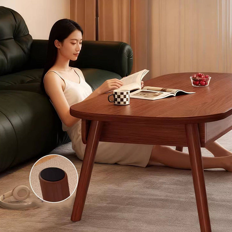Contemporary Scandinavian Rectangular Multi-Layer Solid Wood Panel Plywood Drawer Beech Legs Coffee Table 2-Drawer For Living Room