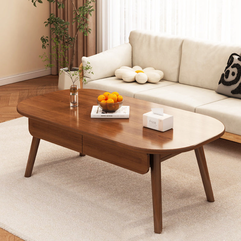 Contemporary Scandinavian Rectangular Multi-Layer Solid Wood Panel Plywood Drawer Beech Legs Coffee Table 2-Drawer For Living Room