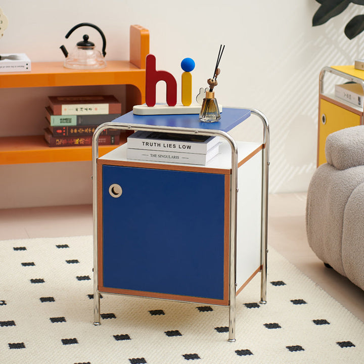 Wood Contemporary Rectangular Stainless Steel Nightstand