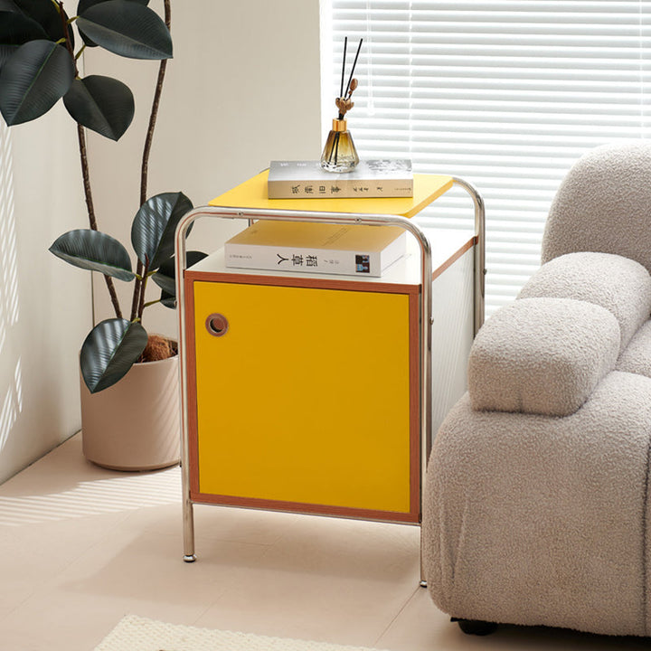 Wood Contemporary Rectangular Stainless Steel Nightstand