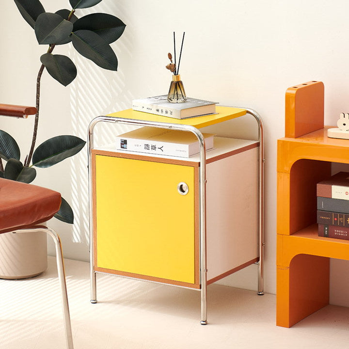 Wood Contemporary Rectangular Stainless Steel Nightstand
