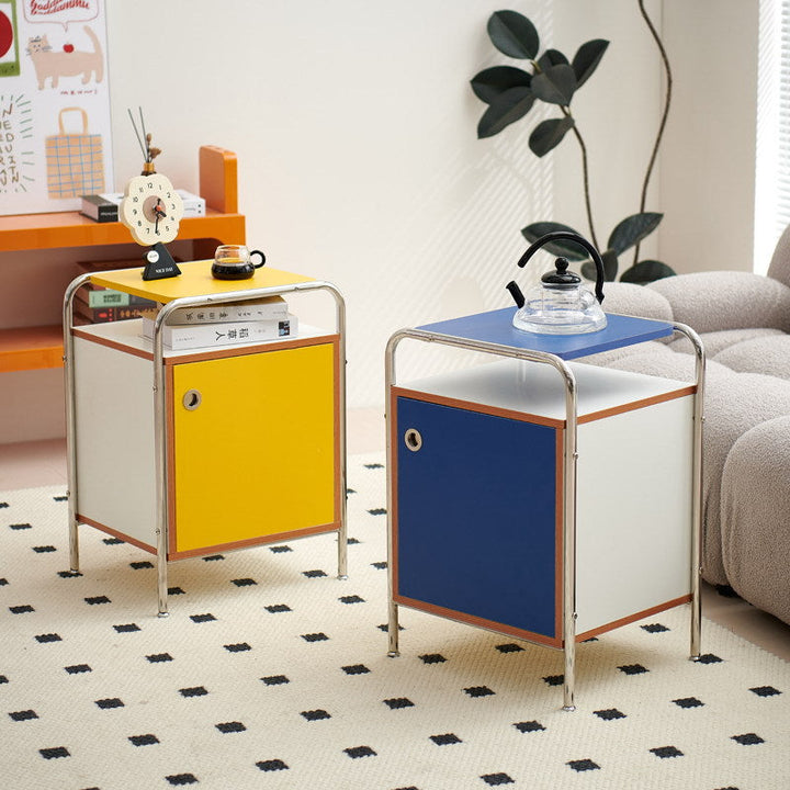 Wood Contemporary Rectangular Stainless Steel Nightstand