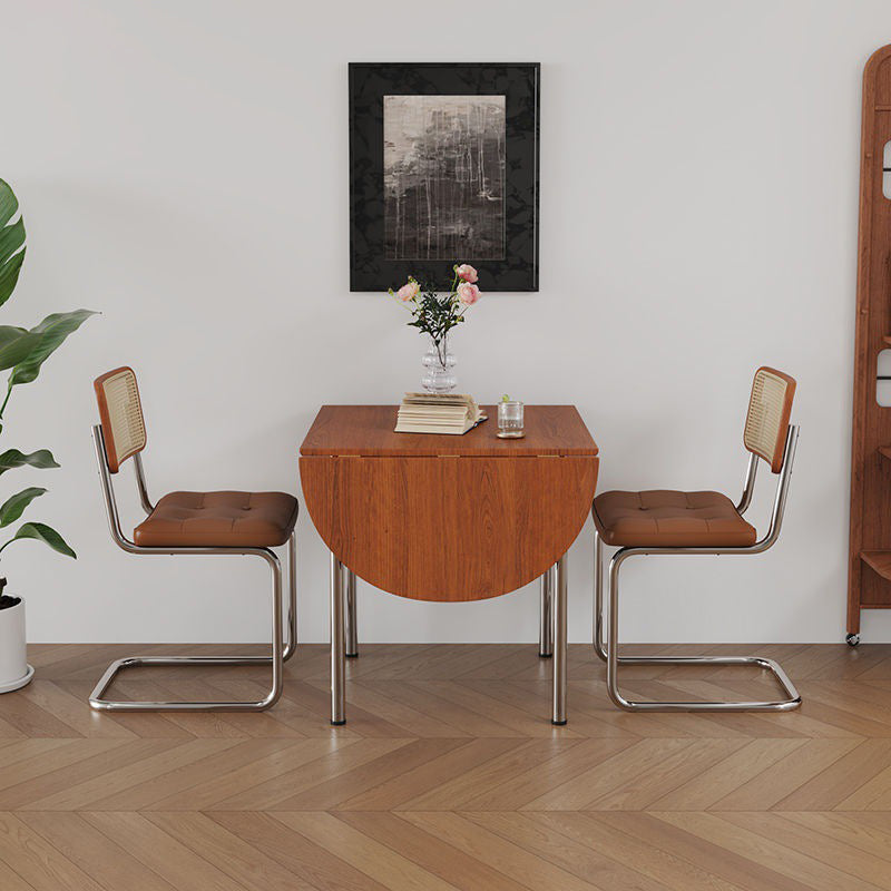 Modern Minimalist Foldable Oval Melamine Faced Board Wood Stainless Steel Dining Table For 4 Seats
