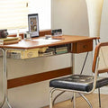 Traditional Vintage Rectangular Pine Wood Stainless Steel Desks 1-Drawer For Home Office