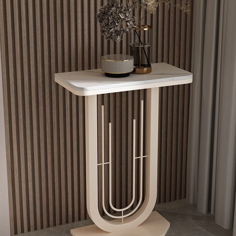 Modern Minimalist Rectangular Sintered Stone Iron Console Table 1-Tier For Entryways