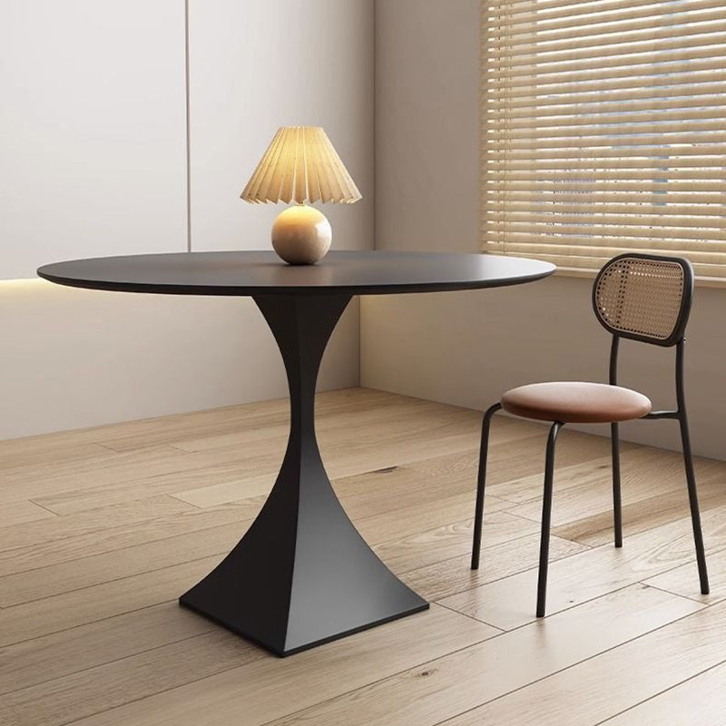 Modern Minimalist Round Ceramic Stone Slab Carbon Steel Dining Table for 2-8 Seats