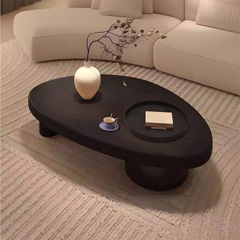Contemporary Retro Ellipse Pine Wood Iron Hidden Storage Coffee Table 1-Cabinet For Living Room