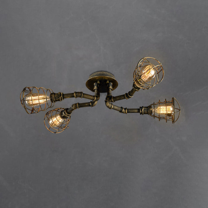 Industrial Round Iron 8-Light Flush Mount Ceiling Light
