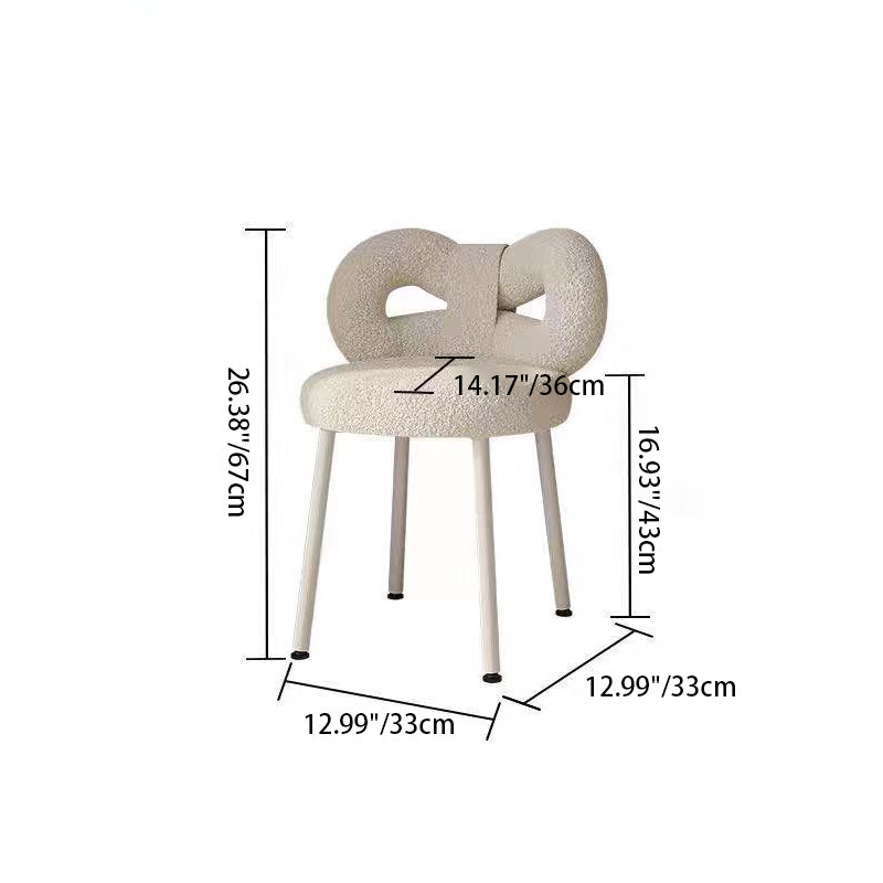 Contemporary Creative Bow Knot Sherpa Fabric Iron Vanity Stool Backrest Armless For Bedroom