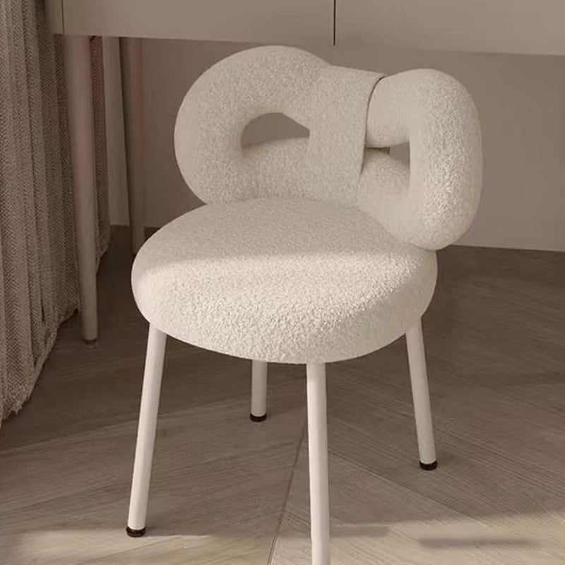 Contemporary Creative Bow Knot Sherpa Fabric Iron Vanity Stool Backrest Armless For Bedroom
