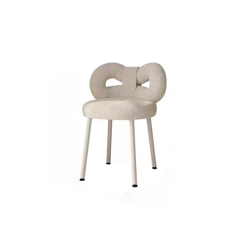 Contemporary Creative Bow Knot Sherpa Fabric Iron Vanity Stool Backrest Armless For Bedroom