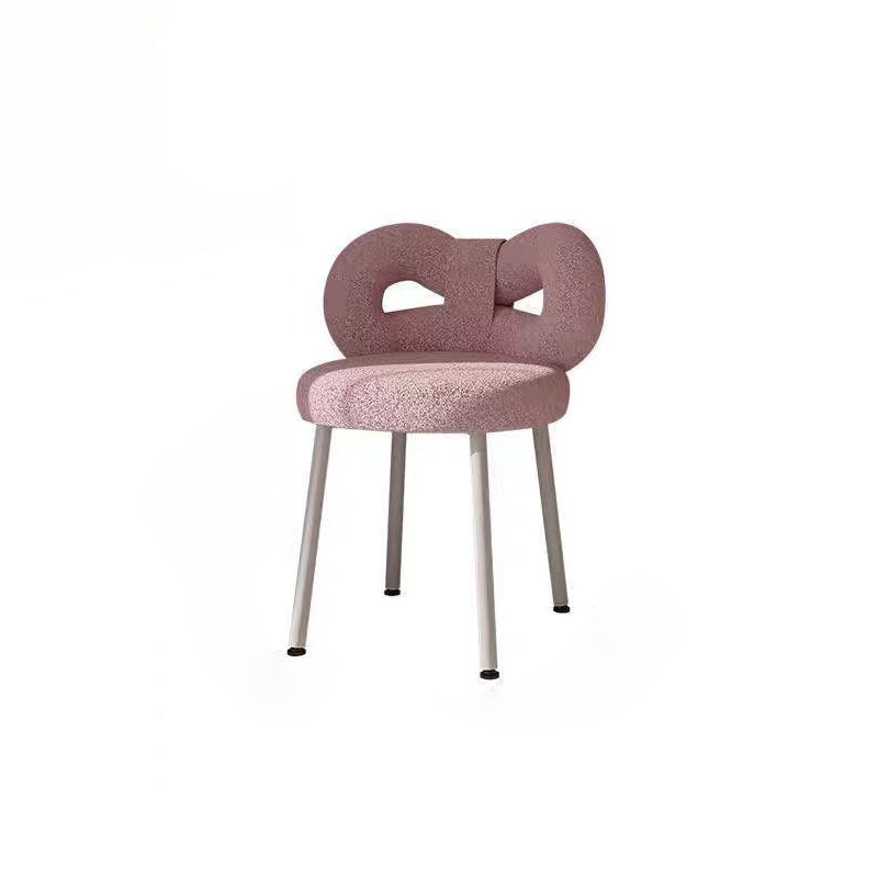 Contemporary Creative Bow Knot Sherpa Fabric Iron Vanity Stool Backrest Armless For Bedroom