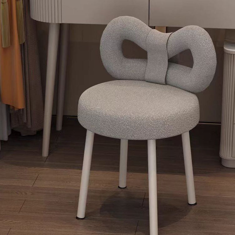 Contemporary Creative Bow Knot Sherpa Fabric Iron Vanity Stool Backrest Armless For Bedroom