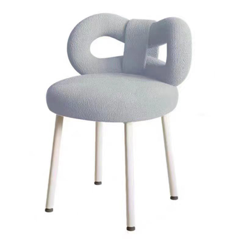Contemporary Creative Bow Knot Sherpa Fabric Iron Vanity Stool Backrest Armless For Bedroom