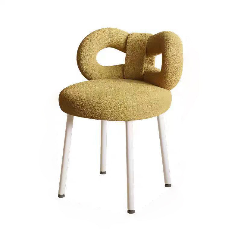 Contemporary Creative Bow Knot Sherpa Fabric Iron Vanity Stool Backrest Armless For Bedroom