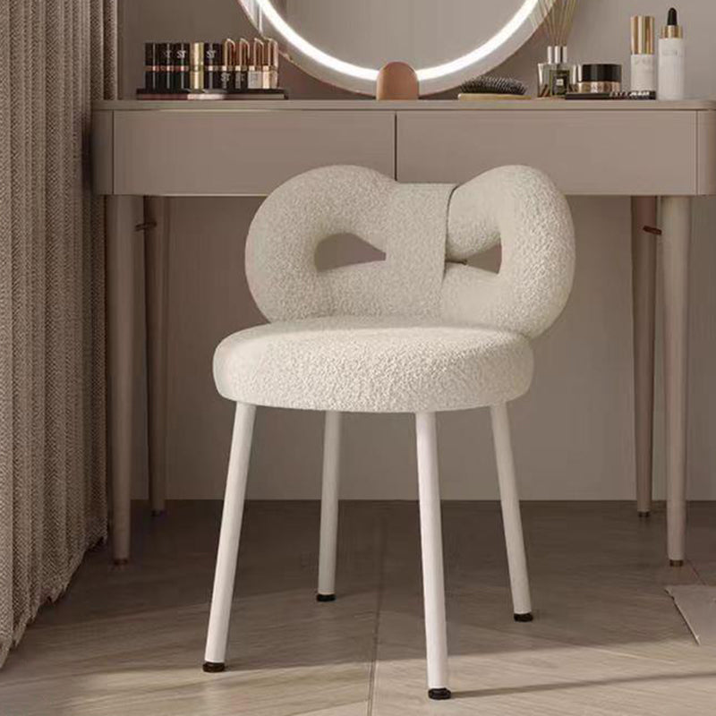 Contemporary Creative Bow Knot Sherpa Fabric Iron Vanity Stool Backrest Armless For Bedroom