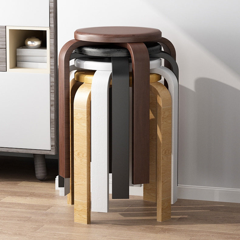 Contemporary Simplicity Round Rubberwood Dining Chair Backless Armless For Dining Room