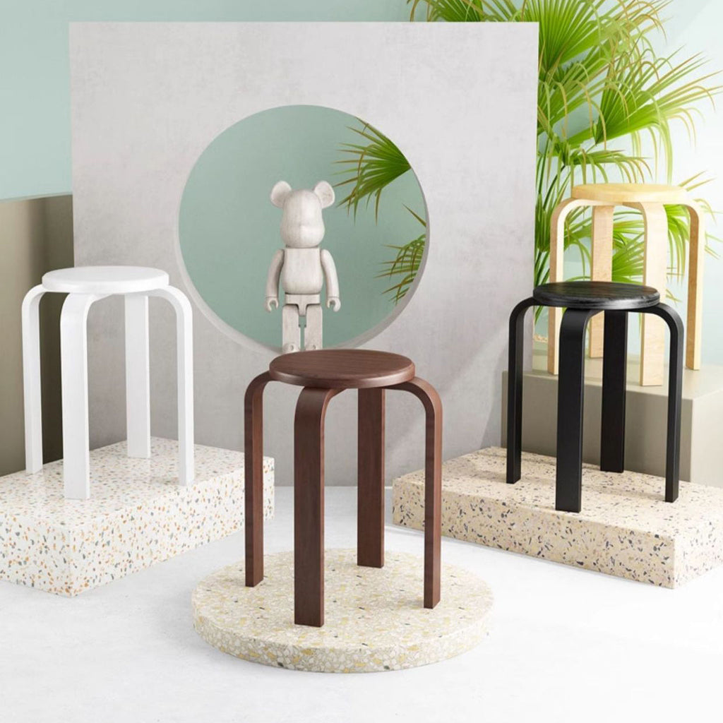 Contemporary Simplicity Round Rubberwood Dining Chair Backless Armless For Dining Room