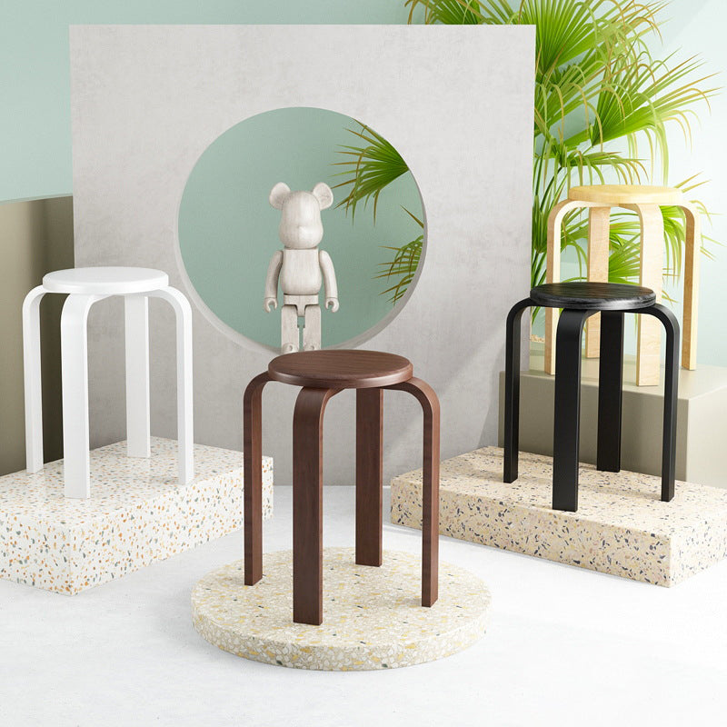 Contemporary Simplicity Round Rubberwood Dining Chair Backless Armless For Dining Room