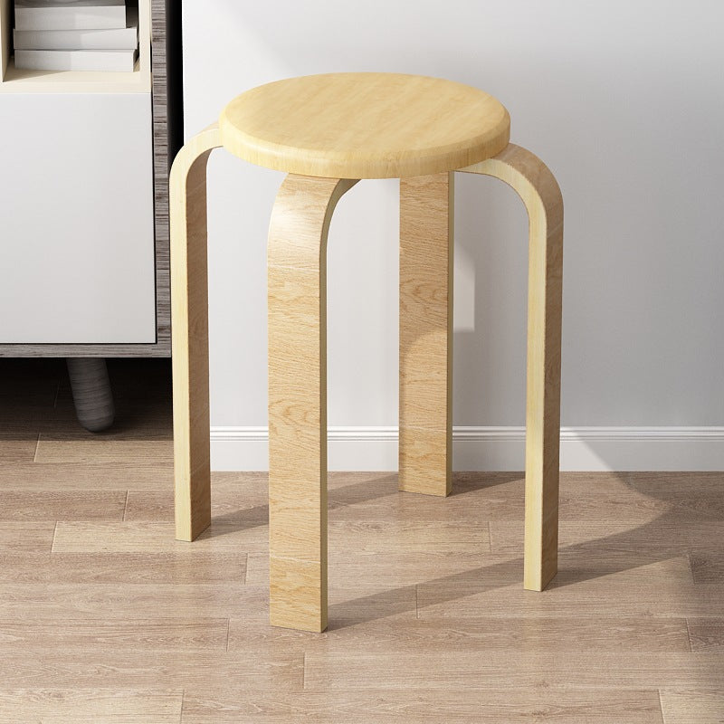 Contemporary Simplicity Round Rubberwood Dining Chair Backless Armless For Dining Room
