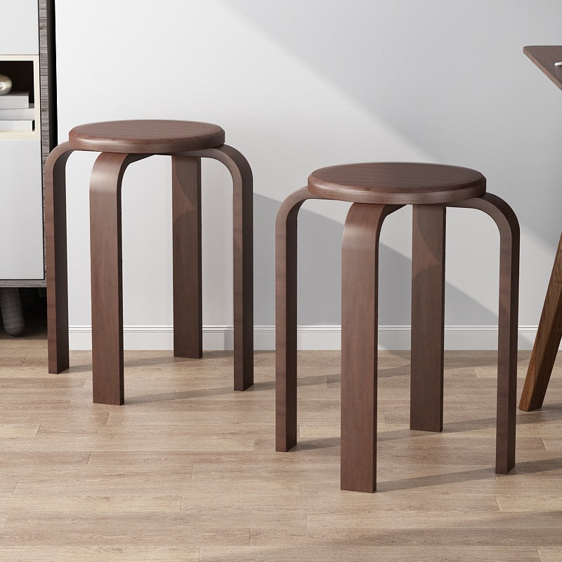 Contemporary Simplicity Round Rubberwood Dining Chair Backless Armless For Dining Room