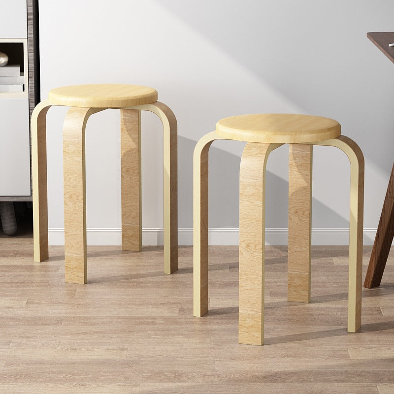 Contemporary Simplicity Round Rubberwood Dining Chair Backless Armless For Dining Room