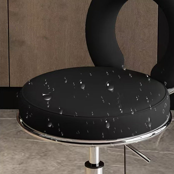 Contemporary Scandinavian Round Cushion Hollow Iron Faux Napa Leather Vanity Stool Backrest Armless For Bedroom