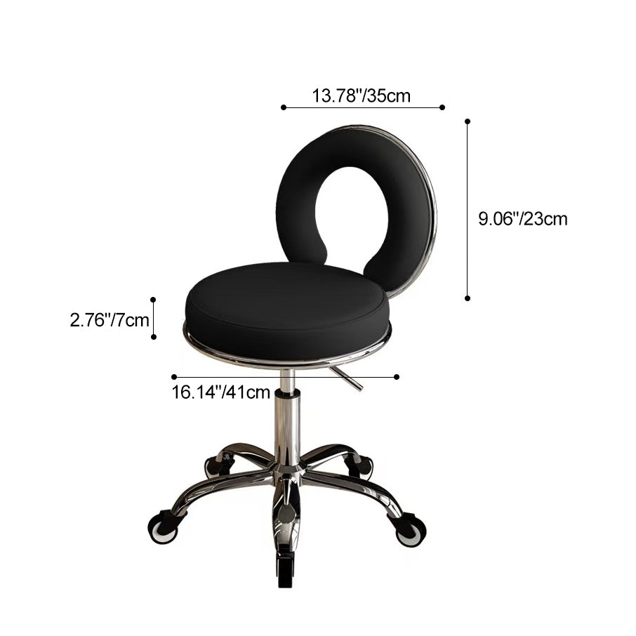 Contemporary Scandinavian Round Cushion Hollow Iron Faux Napa Leather Vanity Stool Backrest Armless For Bedroom
