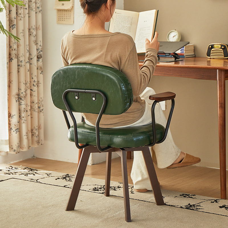 Contemporary Retro PU Leather Metal Sunflower Floral Swivel Desk Chair Backrest Armrest For Study