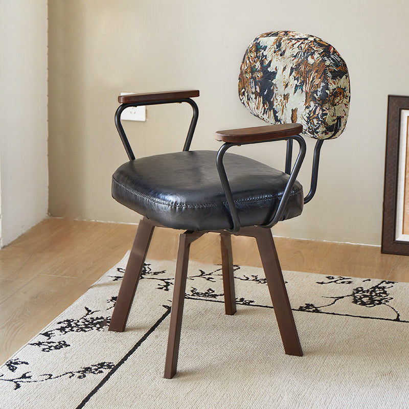 Contemporary Retro PU Leather Metal Sunflower Floral Swivel Desk Chair Backrest Armrest For Study