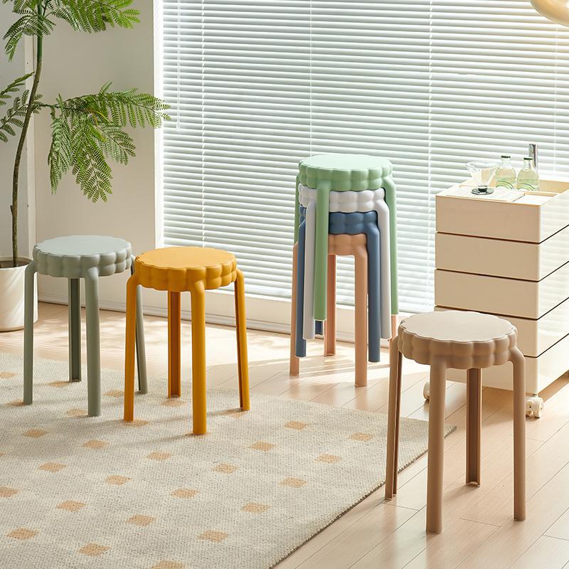 Contemporary Nordic Flower-Shaped Plastic Stool Backless Armless For Living Room