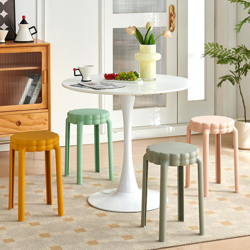 Contemporary Nordic Flower-Shaped Plastic Stool Backless Armless For Living Room