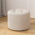 Modern Minimalist Round Solid Wood Cotton Linen Sponge Low Stool Backless Armless For Living Room