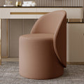 Contemporary Nordic Faux Leather & Rubberwood Cylindrical Vanity Stool With Backrest & Swivel Function For Bedroom