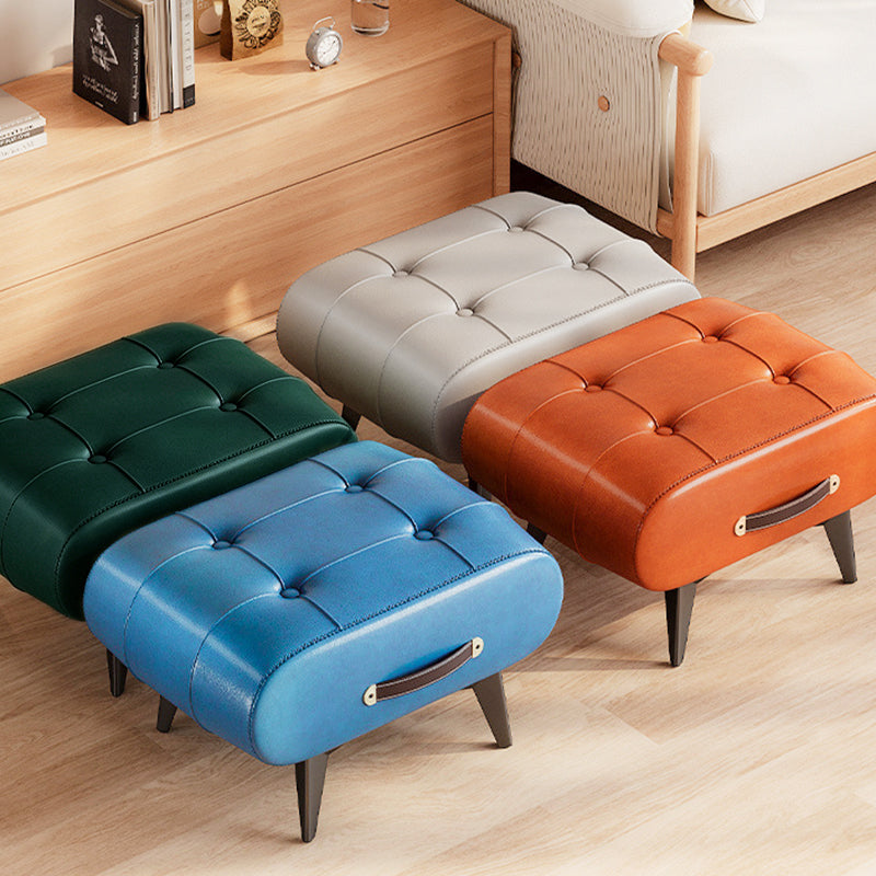 Contemporary Scandinavian PU Leather Solid Wood Metal Rectangular Low Stool For Living Room