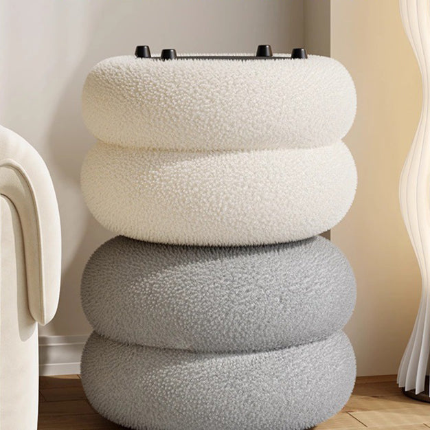 Modern Minimalist Sherpa Fabric Solid Wood Flat Round Low Stool For Living Room