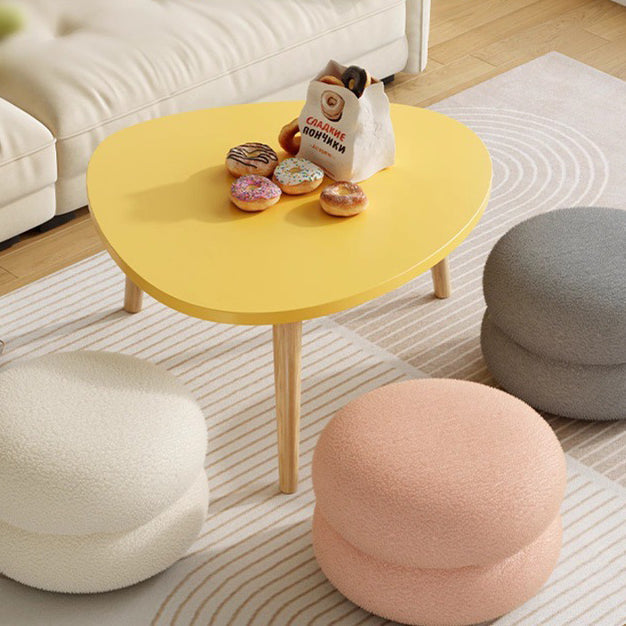 Modern Minimalist Sherpa Fabric Solid Wood Flat Round Low Stool For Living Room