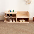 Traditional Japanese Pine Wood Curved Square Kids Shoe Rack With 2-Tier For Living Room