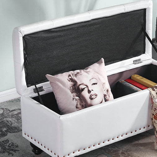 Contemporary Nordic Blockboard Faux Oil Wax Leather Upholstered Rectangular Storage Bench For Living Room