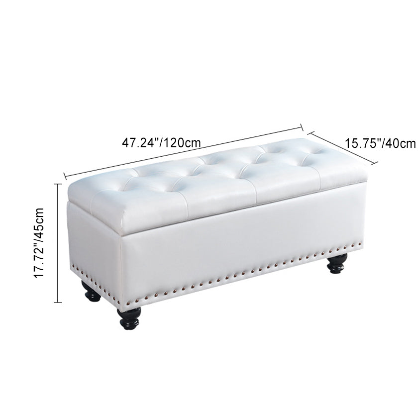 Contemporary Nordic Blockboard Faux Oil Wax Leather Upholstered Rectangular Storage Bench For Living Room